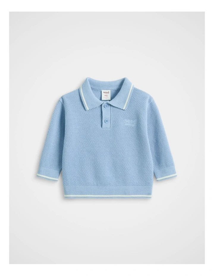 Essential Knit Polo in Cloud Blue image 1