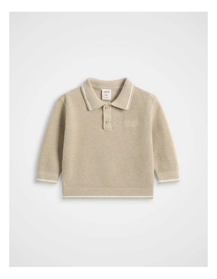 Essential Knit Polo in Milk Tea image 1