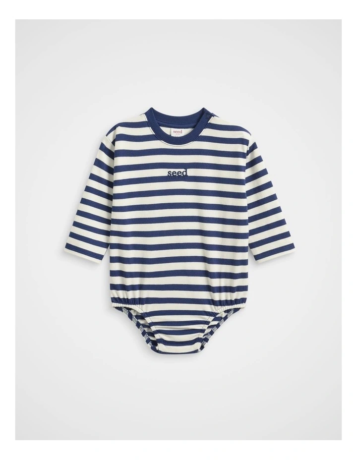 Core Stripe Rugby Bodysuit in French Navy image 1