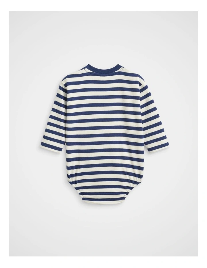 Core Stripe Rugby Bodysuit in French Navy image 2