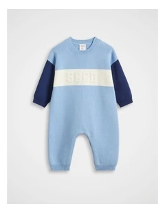 Colourblock Logo Knit Romper in Cloud Blue