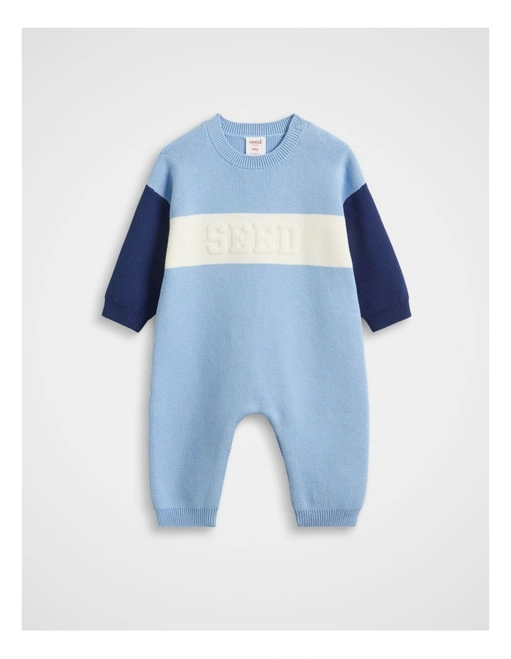 Colourblock Logo Knit Romper in Cloud Blue image 1
