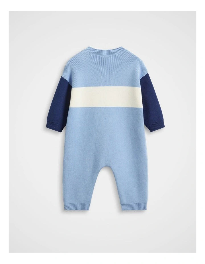 Colourblock Logo Knit Romper in Cloud Blue image 2