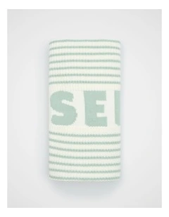 Logo Stripe Knit Blanket in Sage