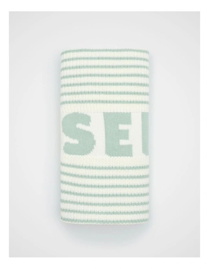 Logo Stripe Knit Blanket in Sage image 1