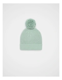 Knitted Pompom Beanie in Sage