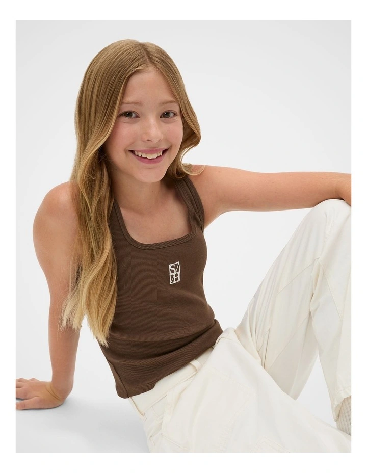 Square Neck Logo Tank in Chocolate image 1
