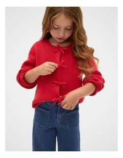 Bow Knit Cardigan in Chilli Red