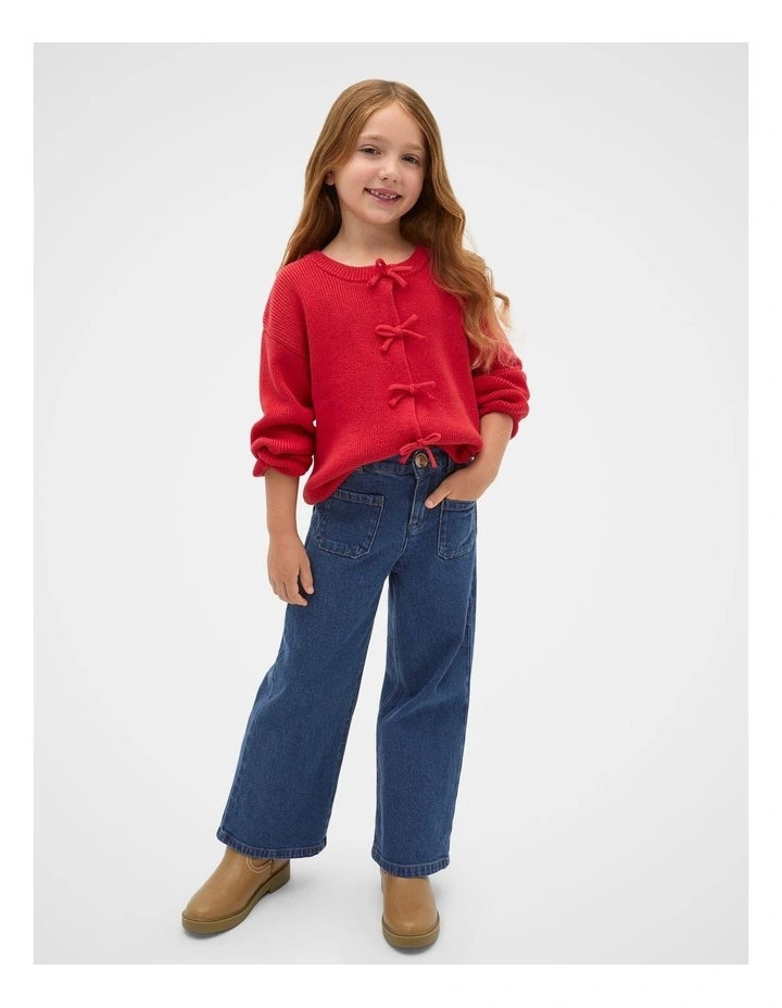 Bow Knit Cardigan in Chilli Red image 3