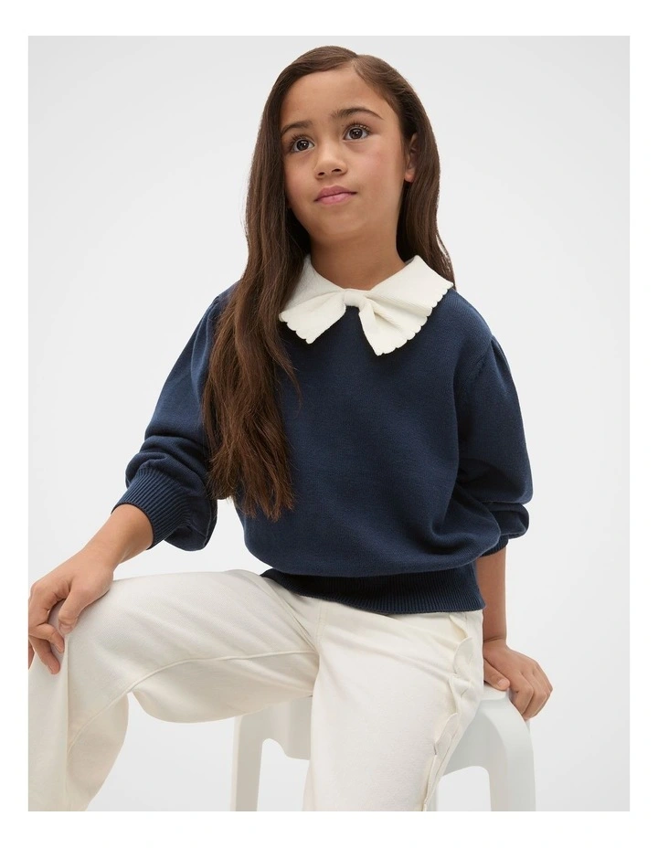 Bow Knit Sweater in New Navy image 1