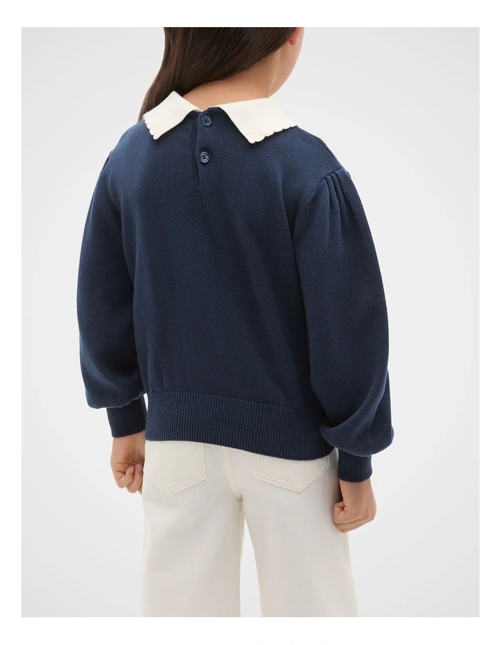Bow Knit Sweater in New Navy image 2
