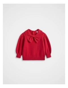 Bow Knit Sweater in Chilli Red