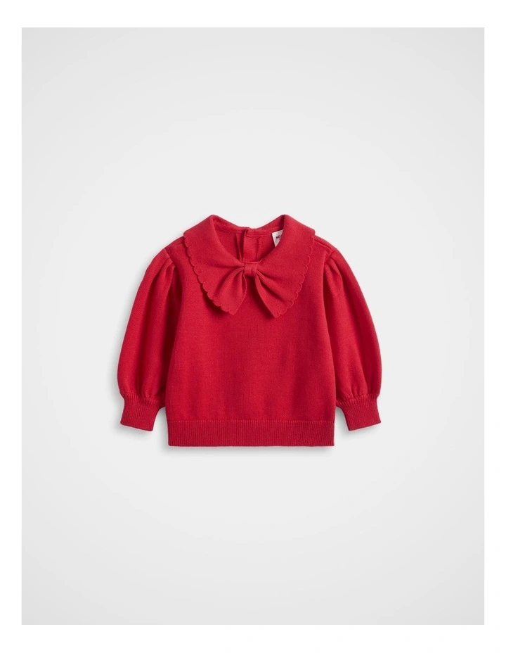 Bow Knit Sweater in Chilli Red image 1