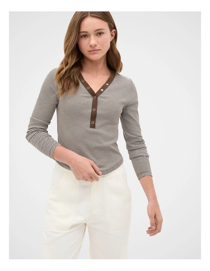 Placket Rib Stripe Tee in Chocolate image 1