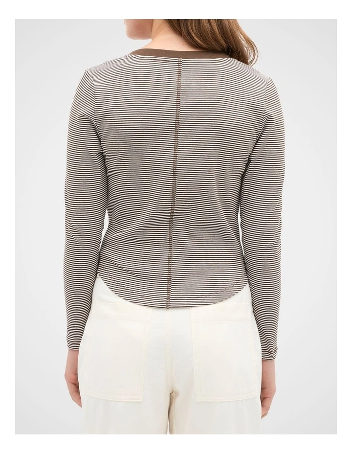 Placket Rib Stripe Tee in Chocolate image 2