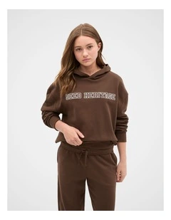 Logo Embroidered Hoodie in Chocolate