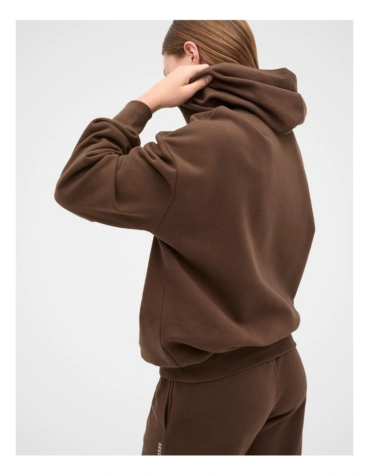 Logo Embroidered Hoodie in Chocolate image 2