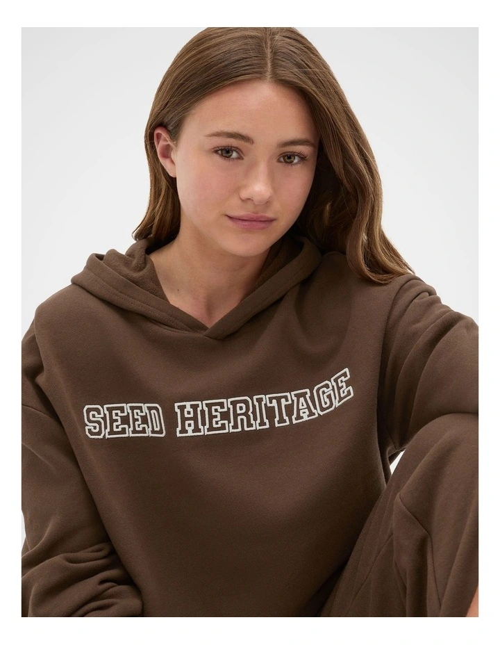 Logo Embroidered Hoodie in Chocolate image 4