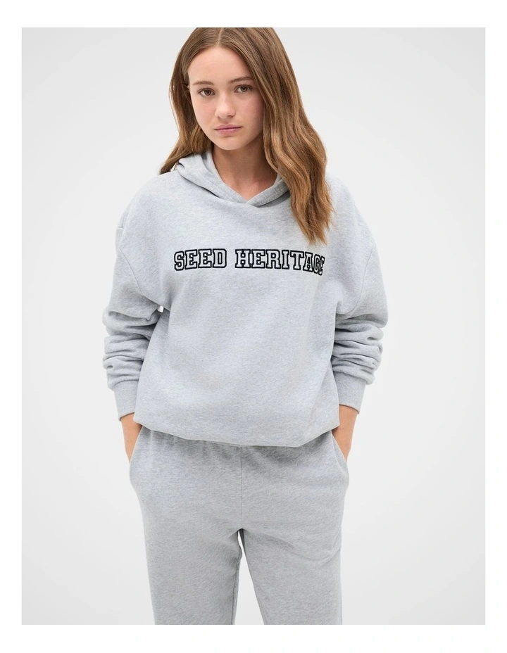 Logo Embroidered Hoodie in Cloud Grey Marle image 1