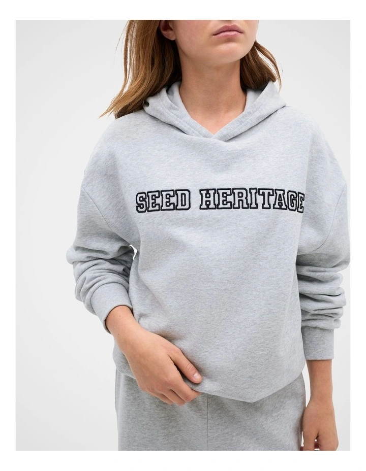 Logo Embroidered Hoodie in Cloud Grey Marle image 3