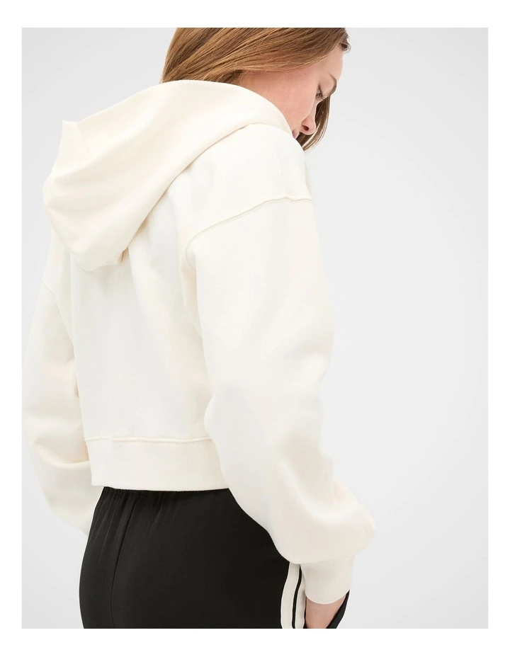 Logo Cropped Zip Hoodie in Classic Cream image 2