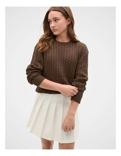 Relaxed Cable Knit Sweater in Chocolate
