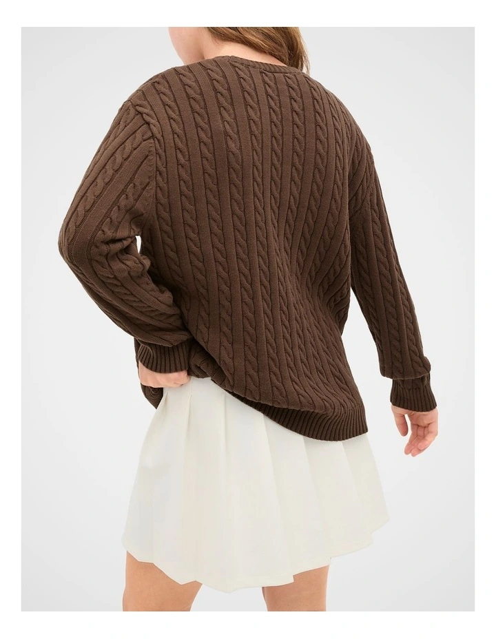 Relaxed Cable Knit Sweater in Chocolate image 2