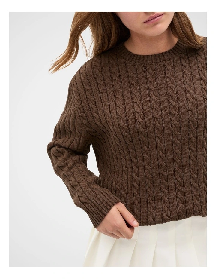 Relaxed Cable Knit Sweater in Chocolate image 3