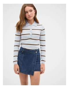 Polo Collar Knit Sweater in Cloud Grey Marle