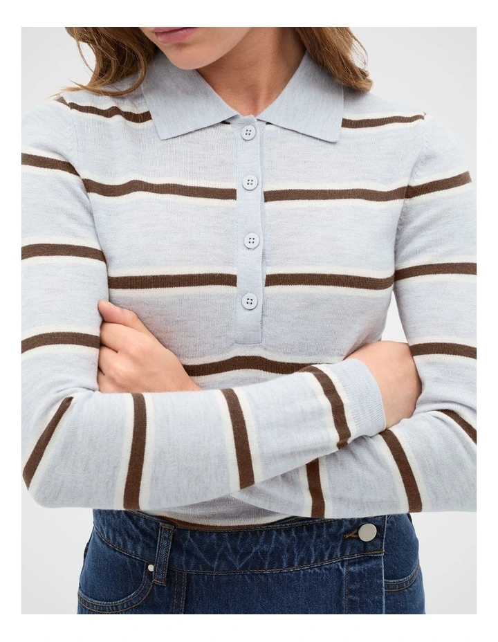 Polo Collar Knit Sweater in Cloud Grey Marle image 4