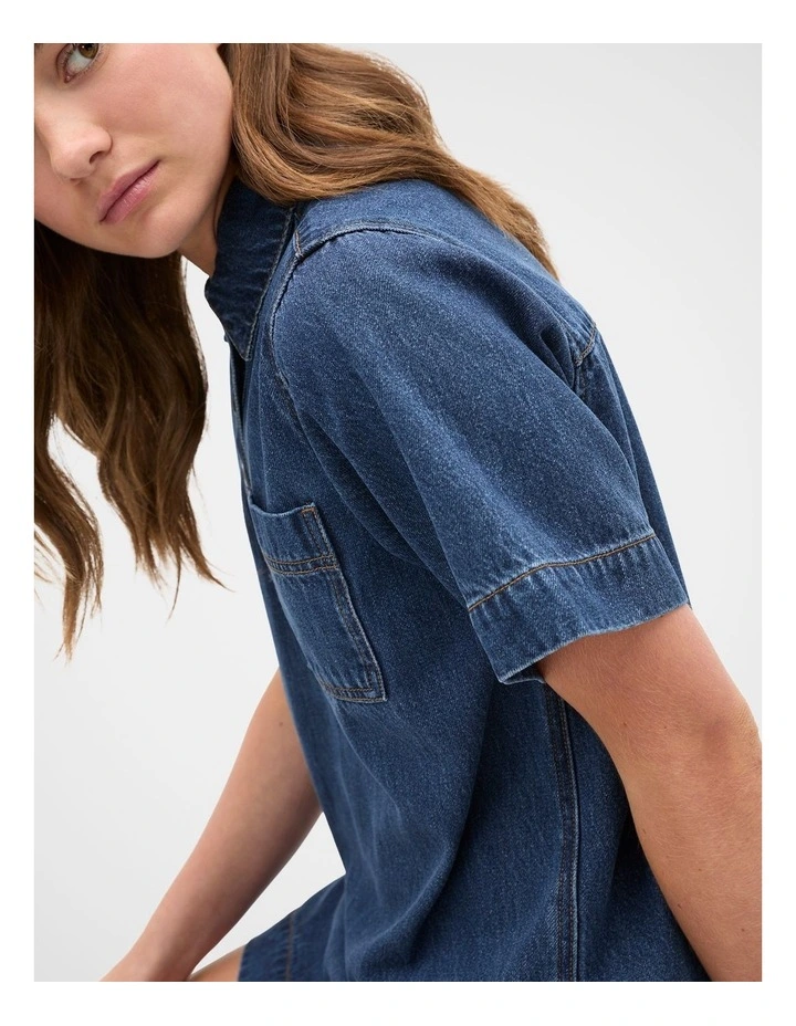 Collar Denim Dress in Ink Wash image 4