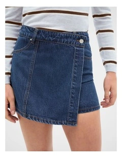 Panelled Denim Skort in Ink Wash
