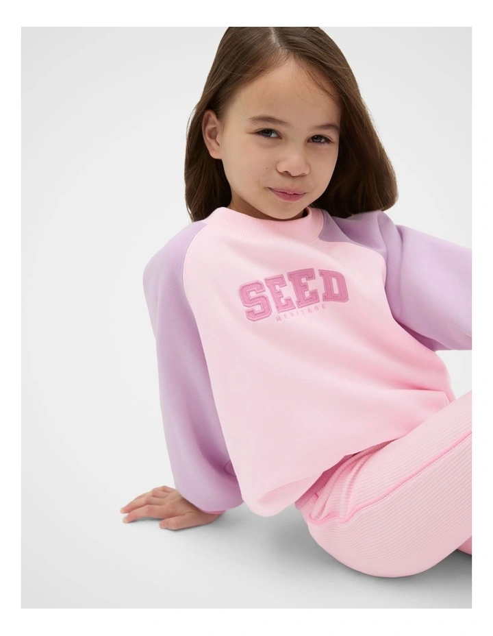 Colour Block Logo Sweat Top in Pink image 3