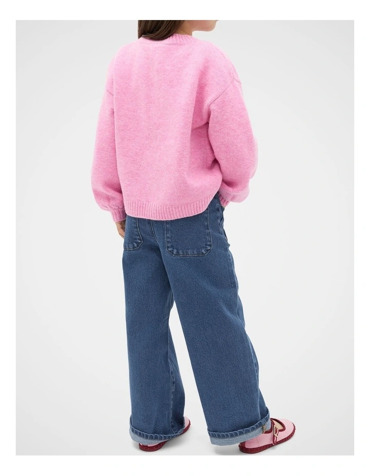 Fluffy Knit Cardigan in Pink image 2