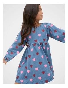 Heart Denim Dress in Blue