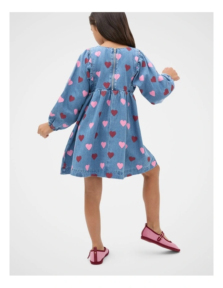 Heart Denim Dress in Blue image 2