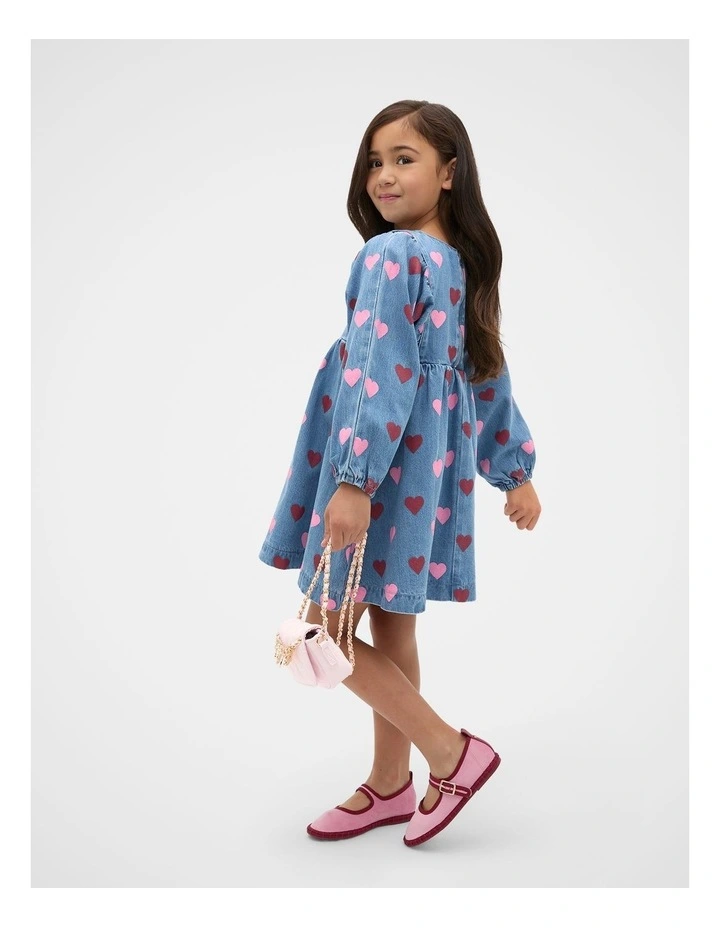Heart Denim Dress in Blue image 3