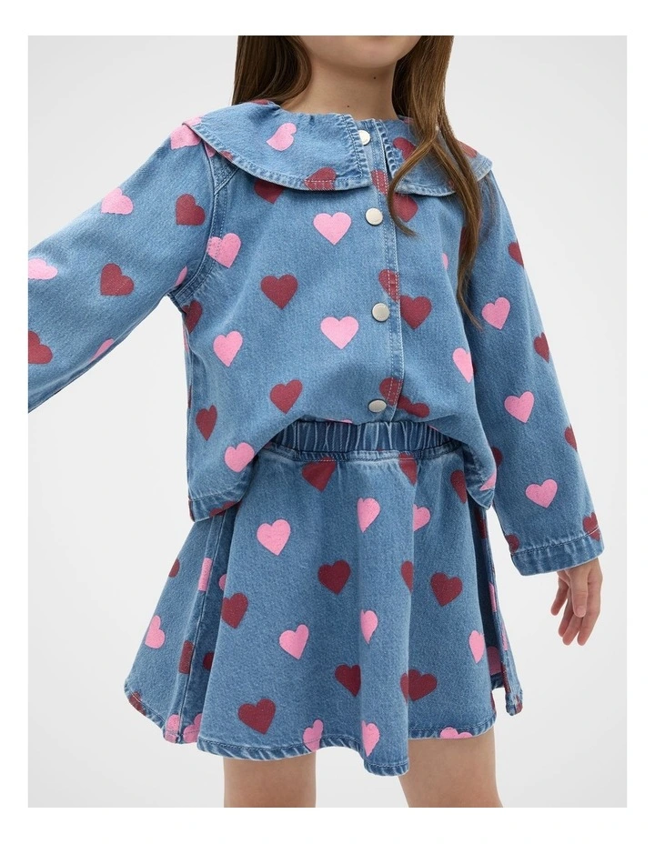 Heart Denim Skirt in Washed Indigo image 3