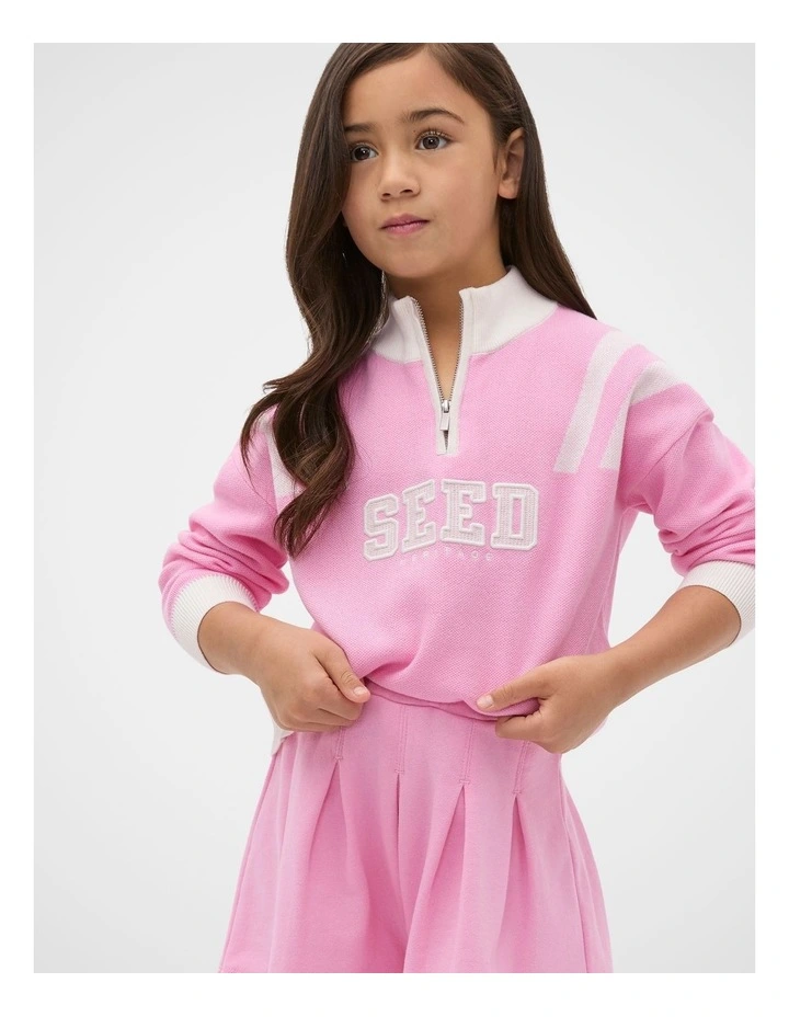 Quarter Zip Logo Sweat in Pink image 1