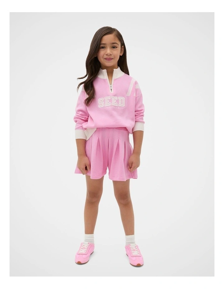 Quarter Zip Logo Sweat in Pink image 3