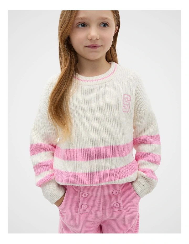 Sporty Knit Sweater in Cream image 1