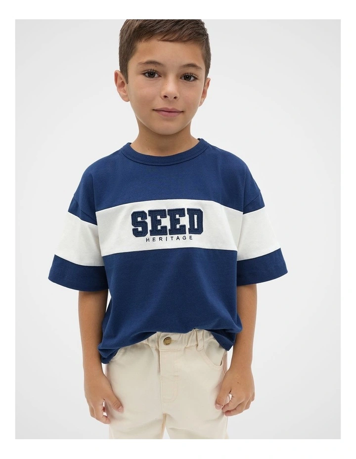 Colourblock Logo Tee in French Navy image 1
