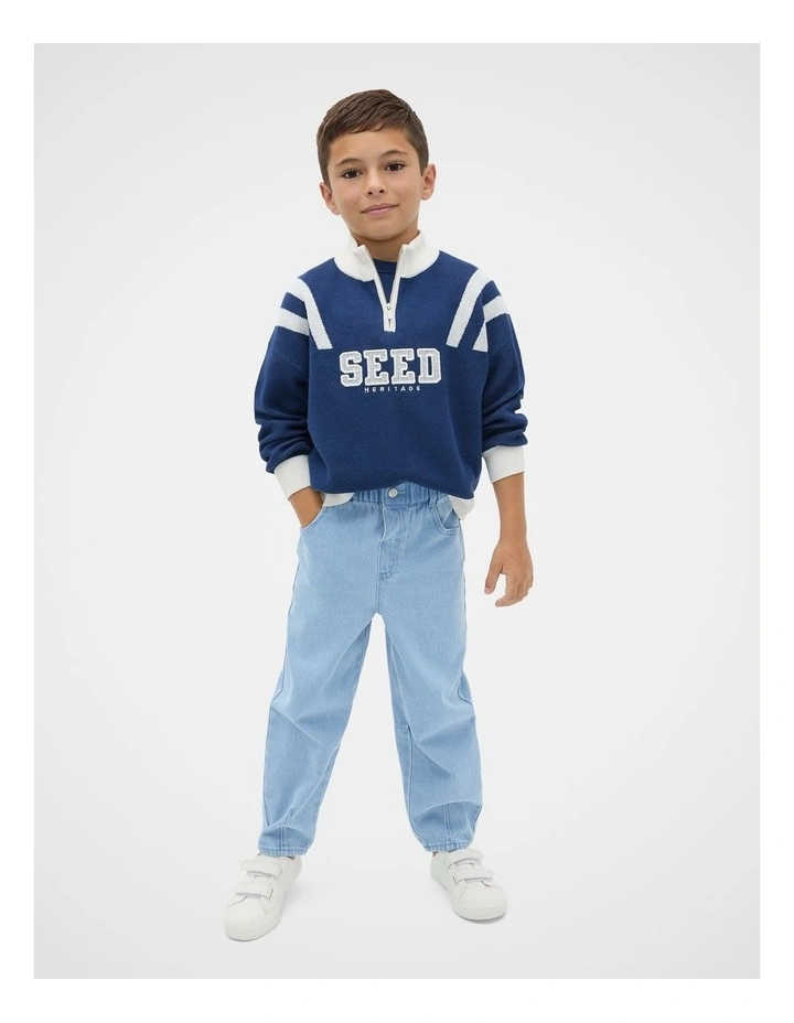 Quarter Zip Logo Knit Jumper in Blue image 1