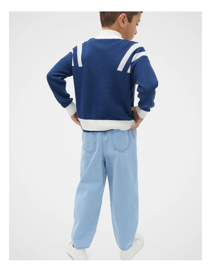 Quarter Zip Logo Knit Jumper in Blue image 2