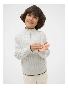 Cable Knit Sweater in Light Grey Marle