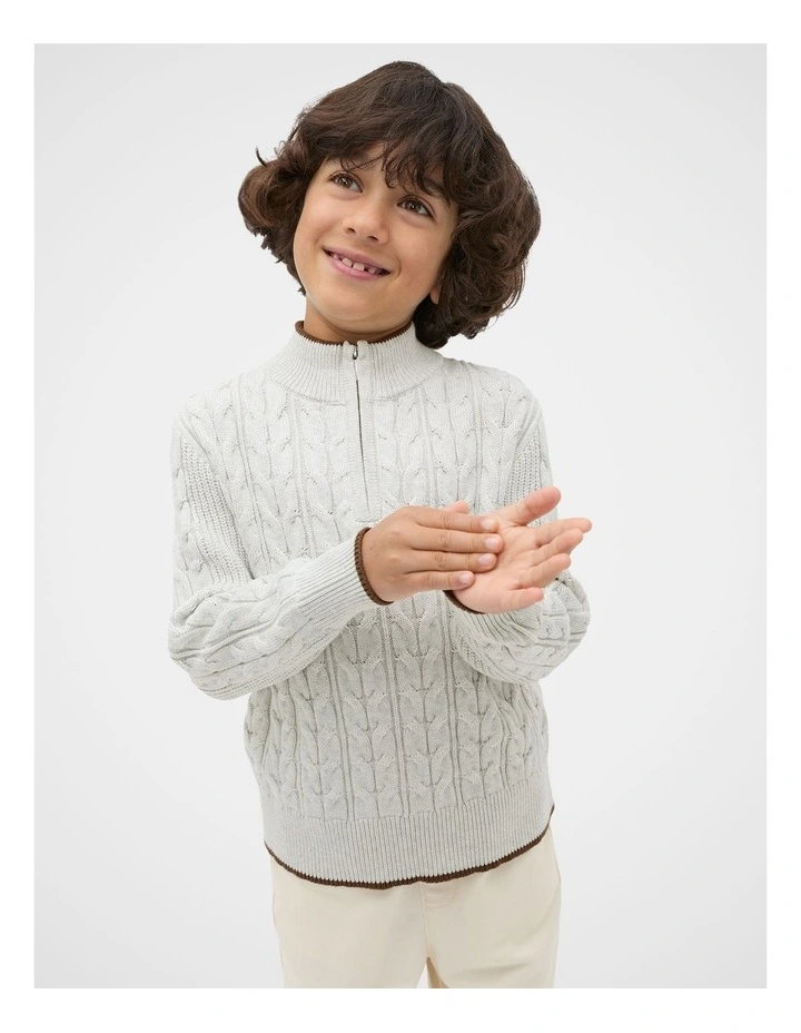 Cable Knit Sweater in Light Grey Marle image 1