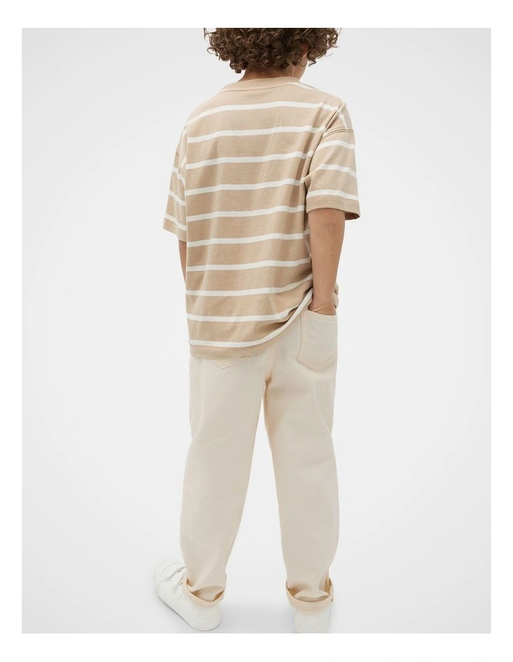 Stripe Logo Tee in Beige image 2