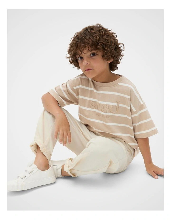 Stripe Logo Tee in Beige image 3