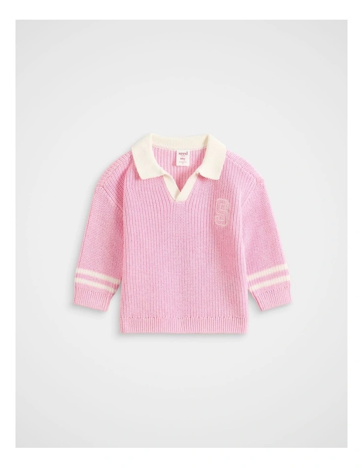 Sporty Knit Sweater in Pink image 1