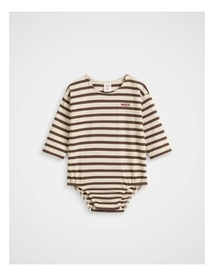 Logo Stripe Bodysuit in Brown